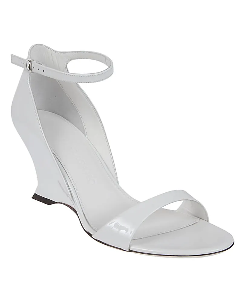 Ferragamo Patent Leather Wedge Sandal — White White