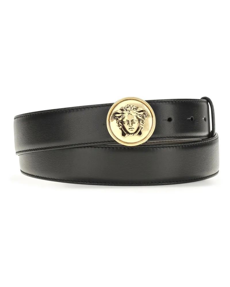Versace Men's Leather Belt Medusa Buckle Black-Gold Calf Black/gold Black