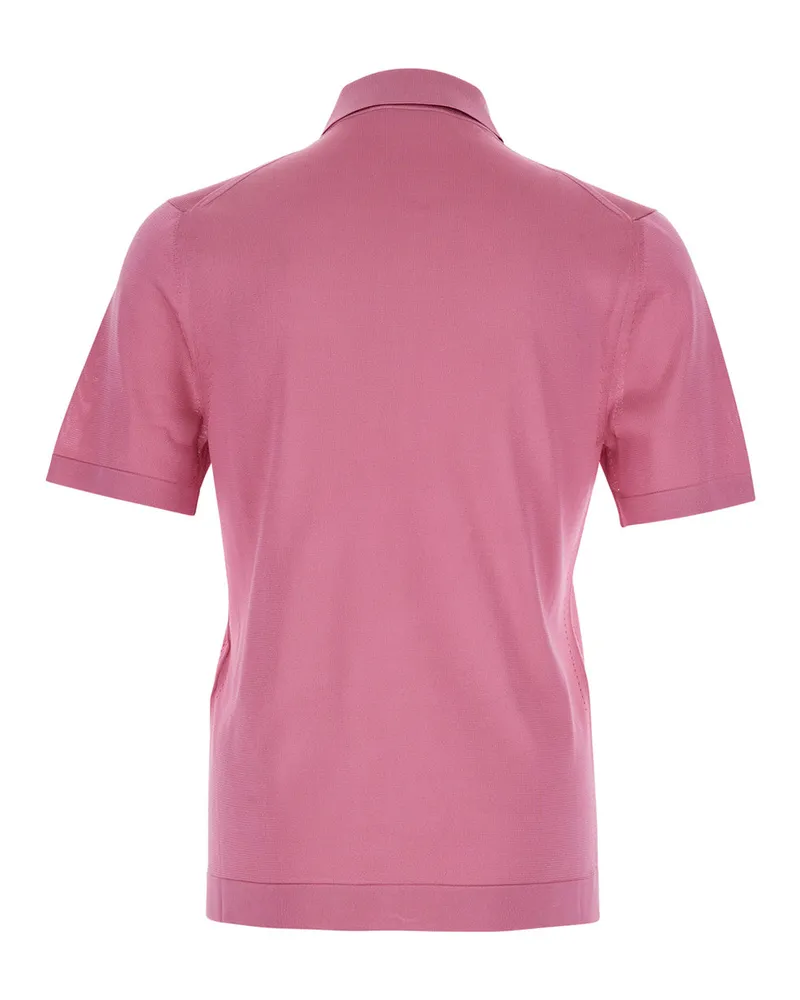 Gucci Men Pink Polo Shirt With Chest Pocket Silk T-Shirts And Polos Pink