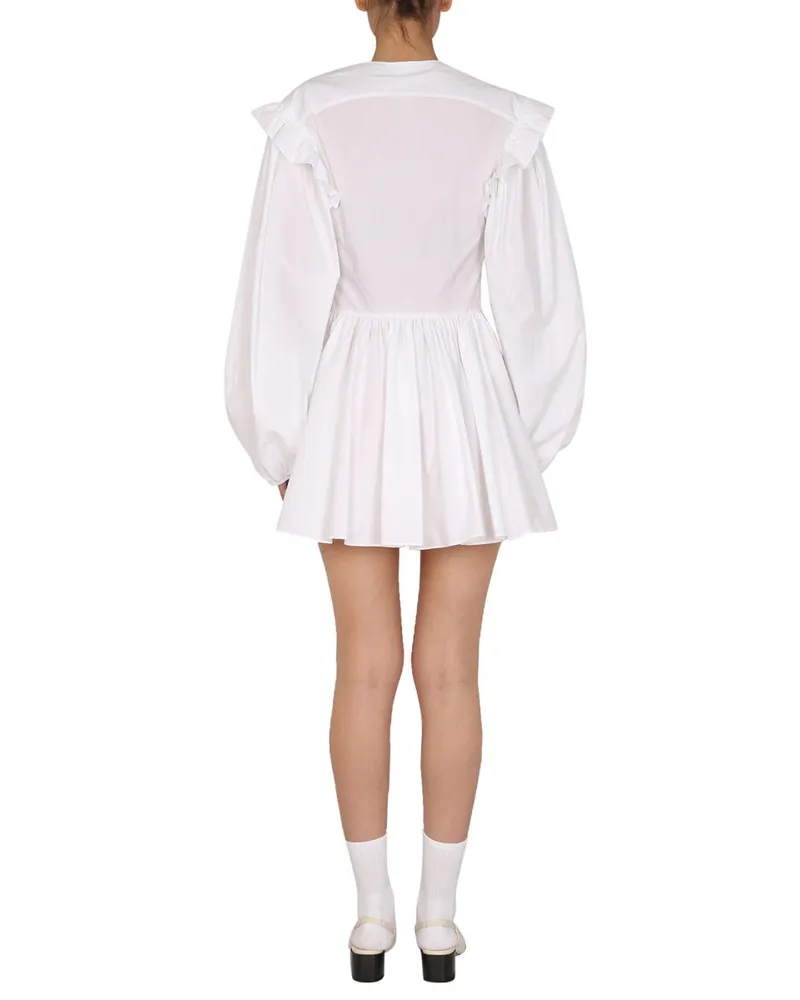 Patou V-Neck Balloon Sleeve Dress — White White