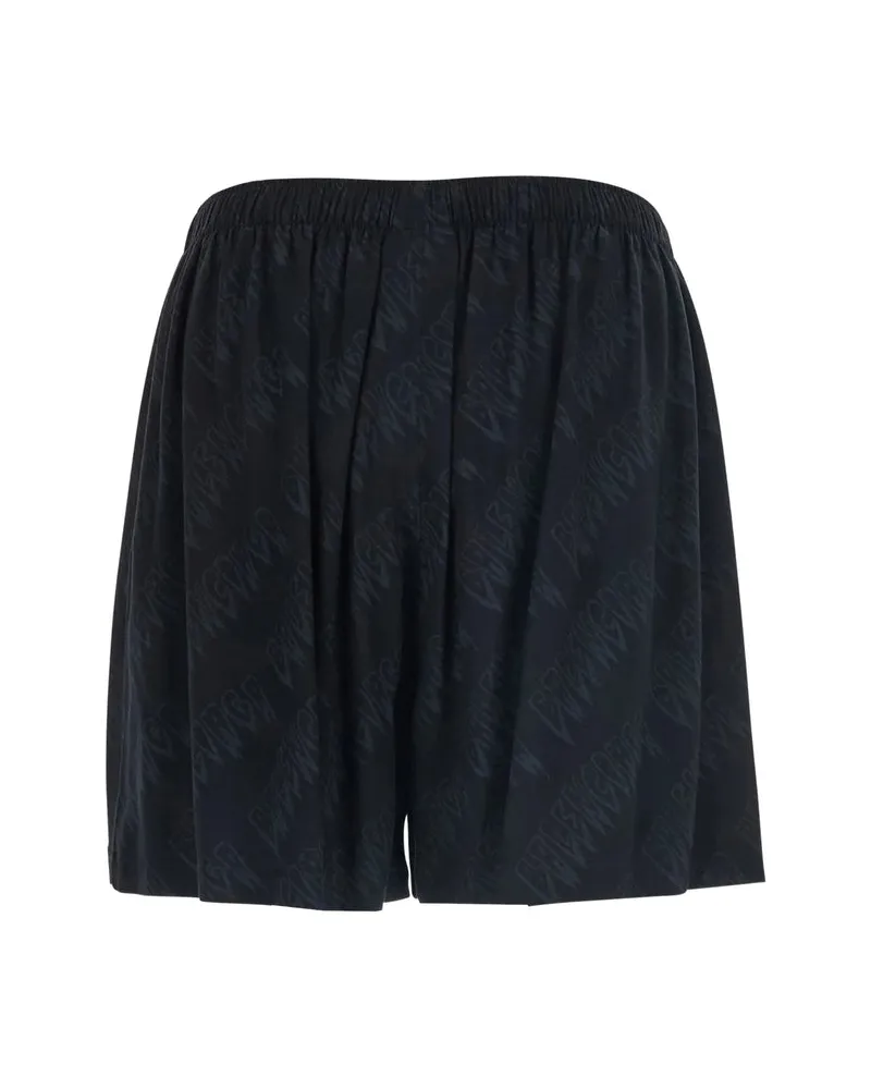 Balenciaga Logo-Print Viscose Jogger Shorts — Black Black
