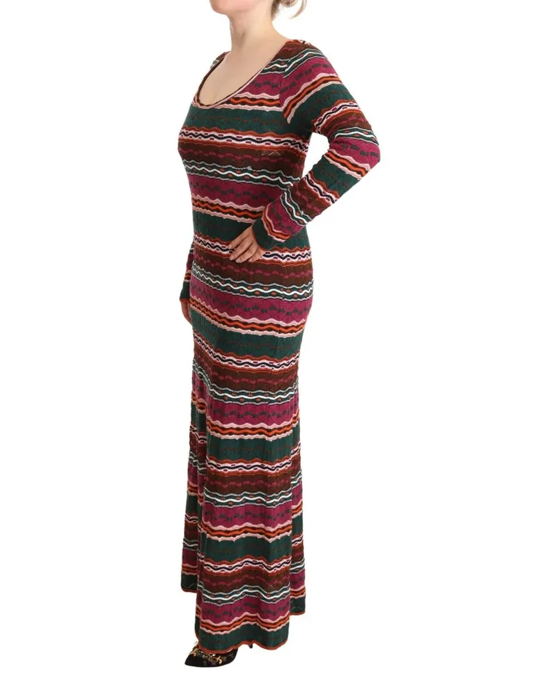 Missoni Women's Multicolor Stripe Wool Knitted Maxi Sheath Dress Multicolor