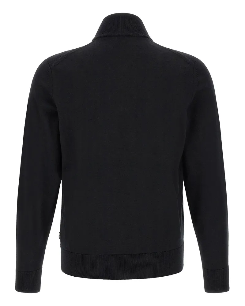HUGO BOSS Virgin Wool Half-Zip Sweater — Black Black