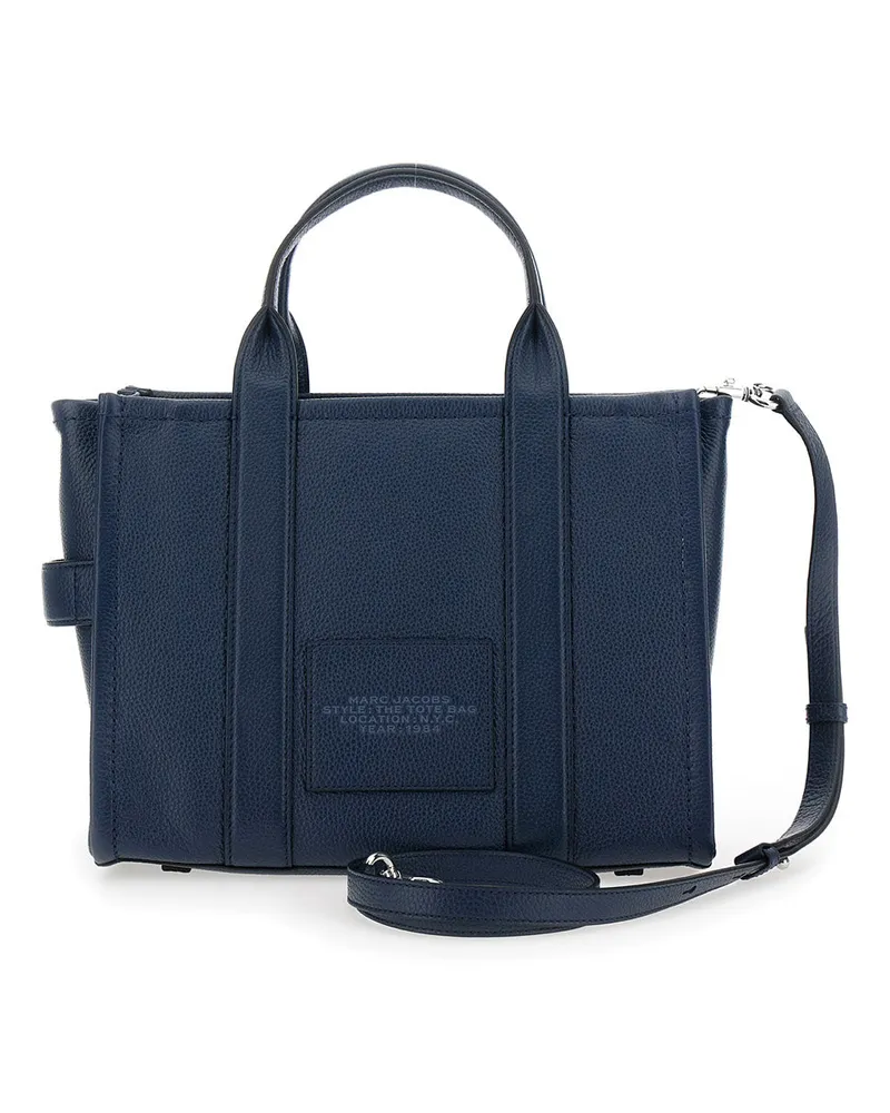 Marc Jacobs Women's Tote Bag Media Hammered Blue Leather Cow Handbags Hand Blue