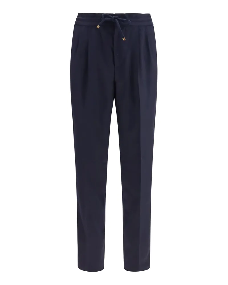 Brunello Cucinelli Men's Pants Virgin Wool Blue Coloured Fleece (ovis Aries) Trousers Navy