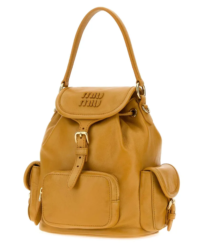 Miu Miu Women's Mustard Leather Backpack Whisky Zaini Yellow