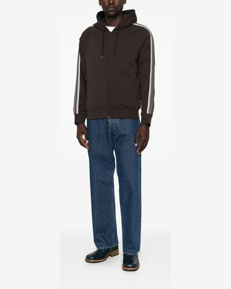 Emporio Armani Logo-Stripe Cotton Hoodie — Brown Brown