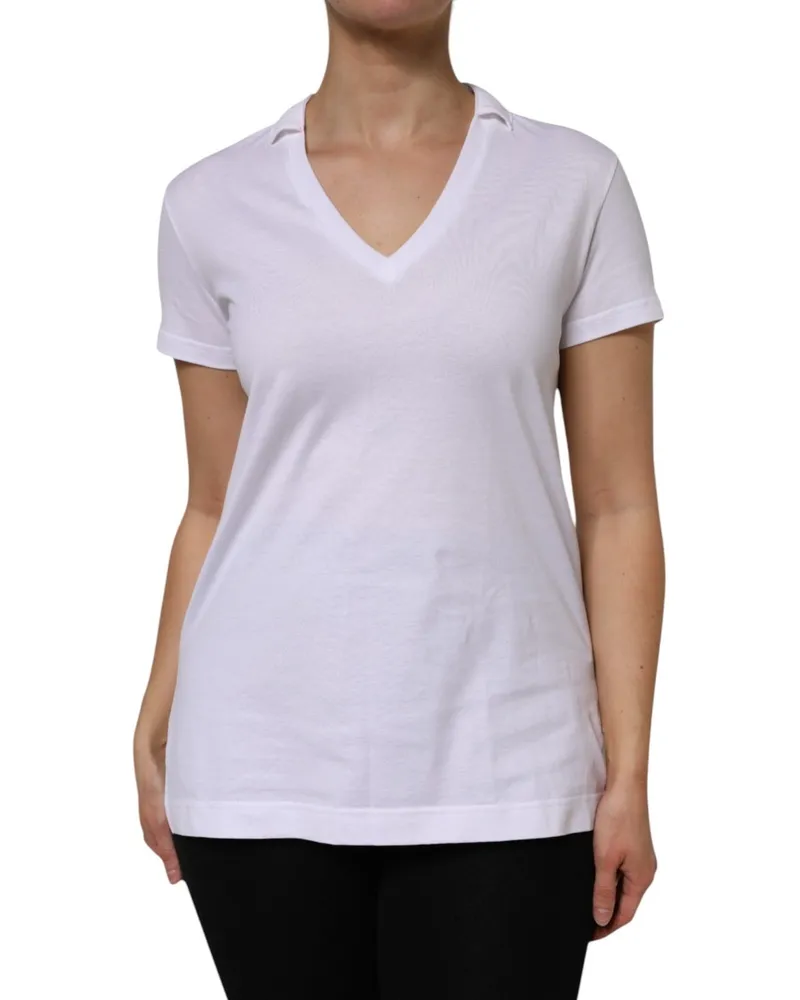 Dolce & Gabbana Women White V-Neck Cotton Short Sleeves T-Shirt White