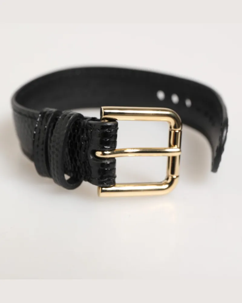 Dolce & Gabbana Men's Black Embossed Leather Gold Buckle Belt Strap Bracelet Black