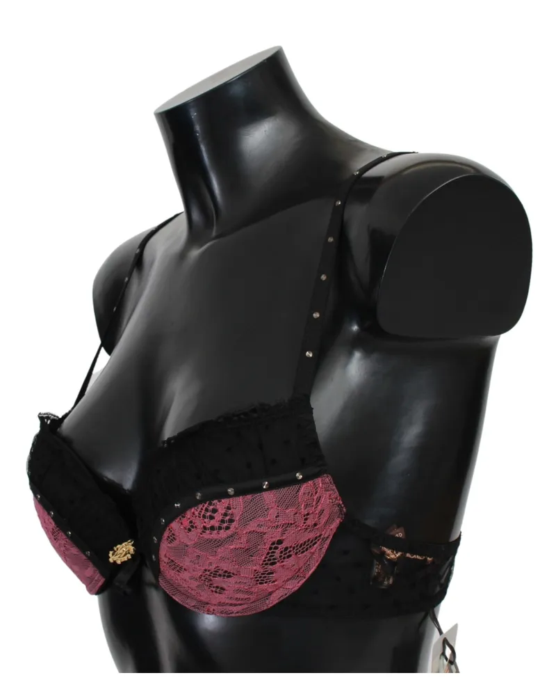 Roberto Cavalli Women's Black Pink Lace Push Up Bra Underwear Viscose Nylon Clothing Black