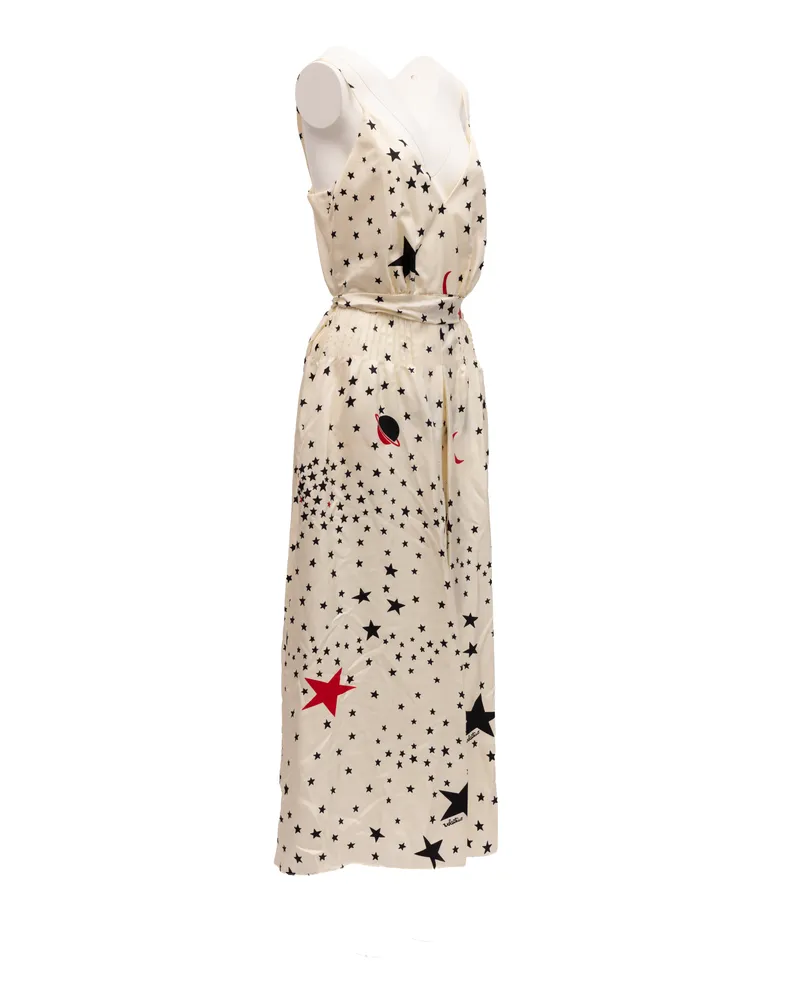 Valentino Garavani Women's Midi Cream With Black And Red Stars Dress Cream
