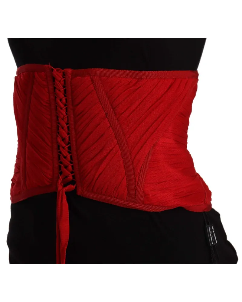 Dolce & Gabbana Women's Red Corset Belt Stretch Waist Strap Silk Top Red