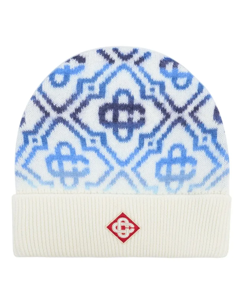 Casablanca Paris Unisex Space Dye Monogram Beanie -  Wool Blue Accessories Hats Blue