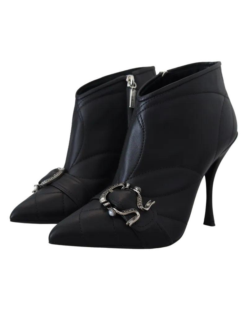 Dolce & Gabbana Women's Black Devotion Quilted Buckled Ankle Boots Shoes Leather Black