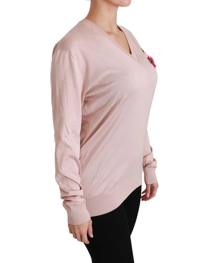 Dolce & Gabbana Floral-Embellished Silk Sweater — Pink Pink