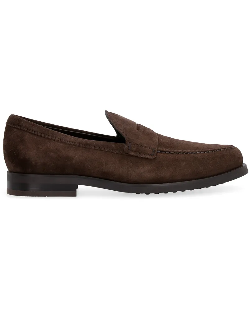 TOD'S Men's Loafers Brown Suede Leather Brown