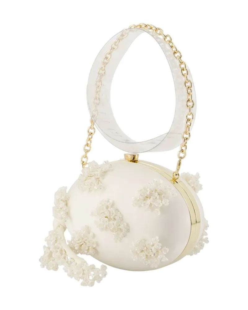Self-Portrait Women's Floral Beaded Oval Clutch White Synthetic White