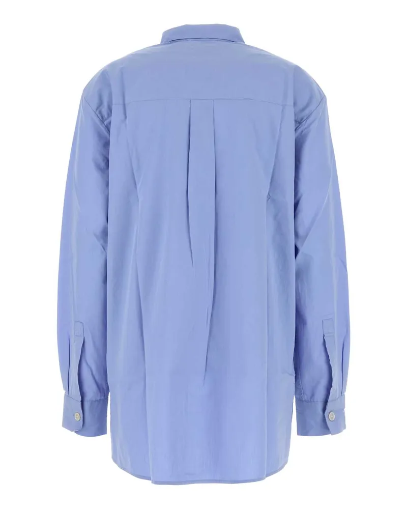 TEKLA Women's Cerulean Blue Poplin Oversize Pyjama Shirt Cornflowerblue Exterior: Organic Cotton Camicie Blue