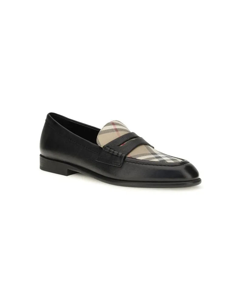 Burberry Check-Insert Leather Loafer — Black Black