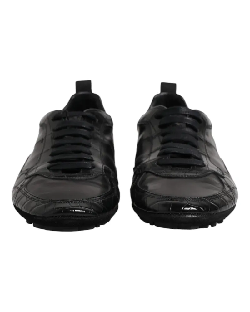 Dolce & Gabbana Men's Black Exotic Leather Low Top Sneakers Shoes Crocodile Calfskin Black