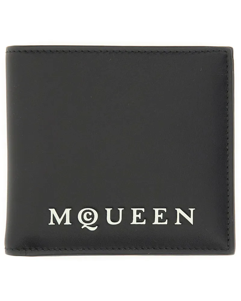 Alexander McQueen Logo-Embossed Calfskin Bifold Wallet — Black Black