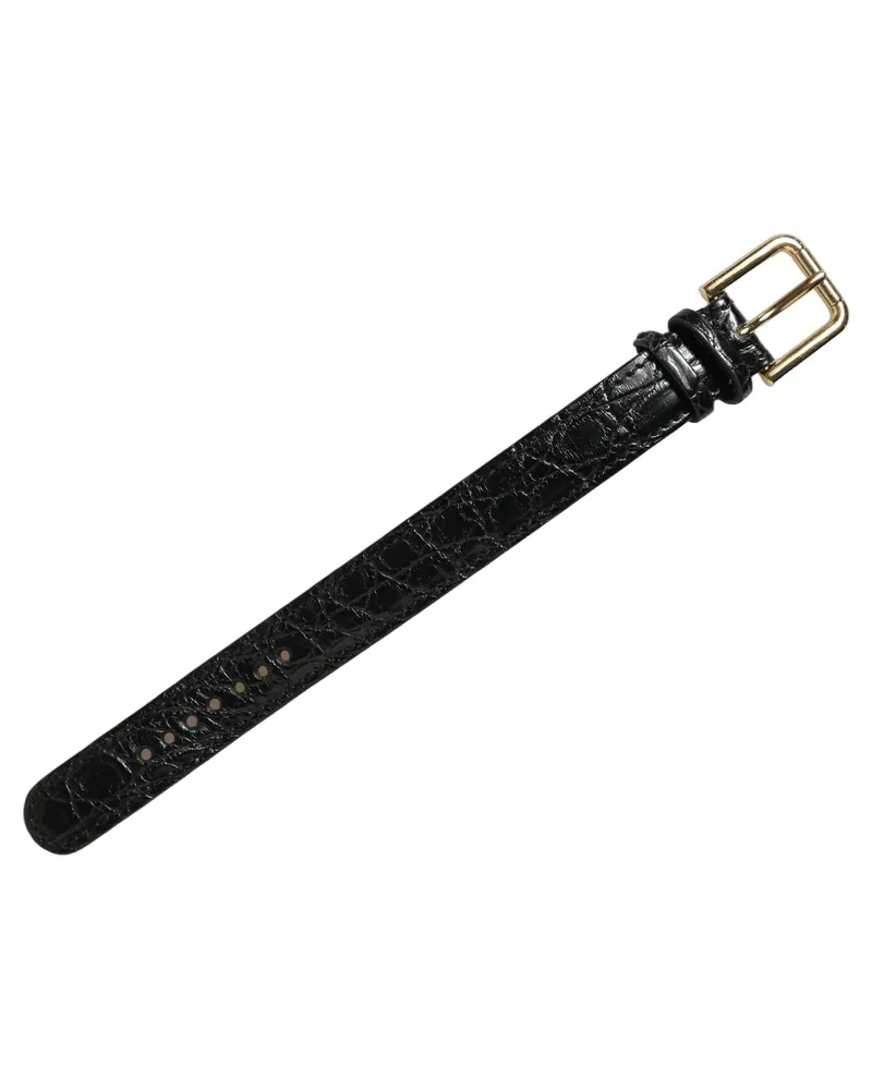Dolce & Gabbana Women's Black Textured Leather Gold Buckle Belt Strap Bracelet Caiman Black