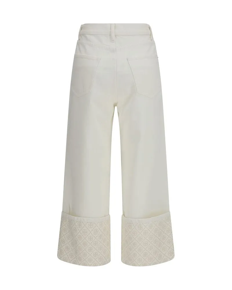 Tory Burch Women's White Cotton Straight-Leg Jeans Clothing White