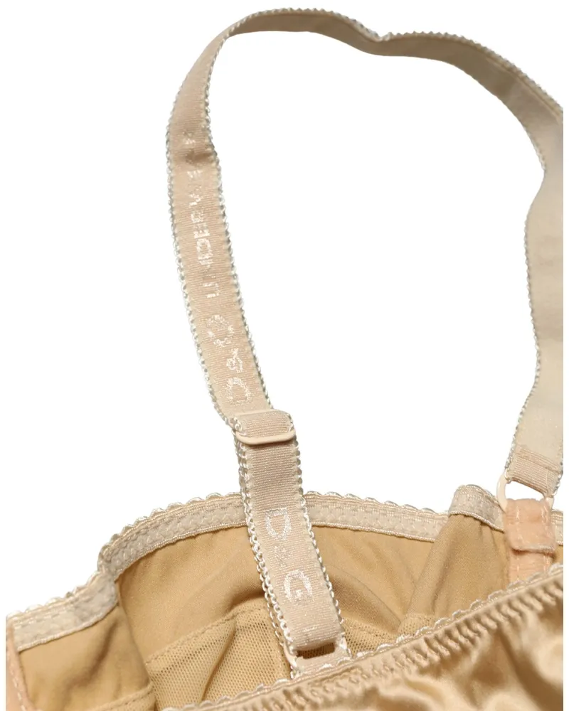 Dolce & Gabbana Women Beige Semi-Pad Underwire Balconette Bra Underwear Elastane Silk Clothing Beige