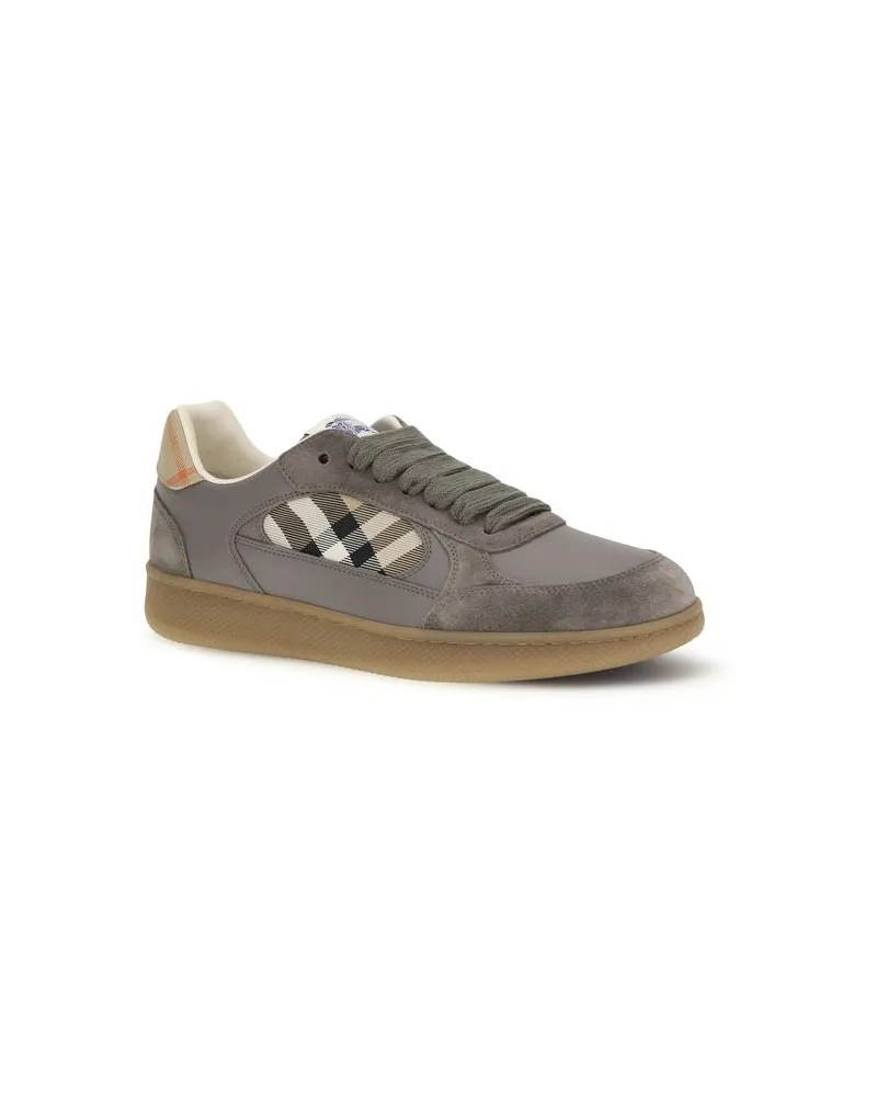 Burberry Men's Gray Calf Leather Bos Taurus Low Top Sneakers Gray