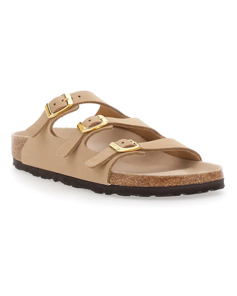 Birkenstock Women's Beige Sandals With Buckle And Logo Leather Beige