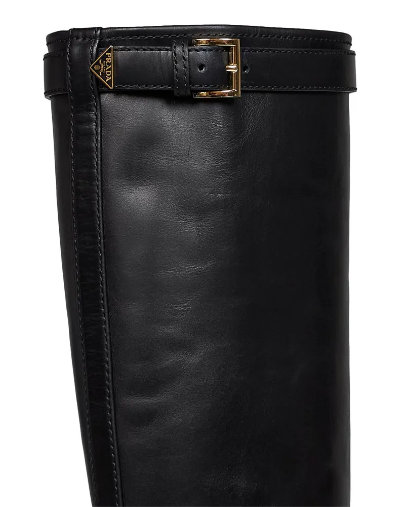 Prada Calf Leather Knee-High Boot — Black 