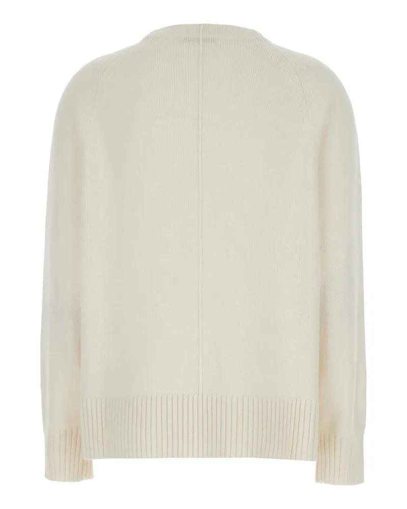 Max Mara Women's White Crewneck Cashmere Sweater With Stitch Detail Tops Top White