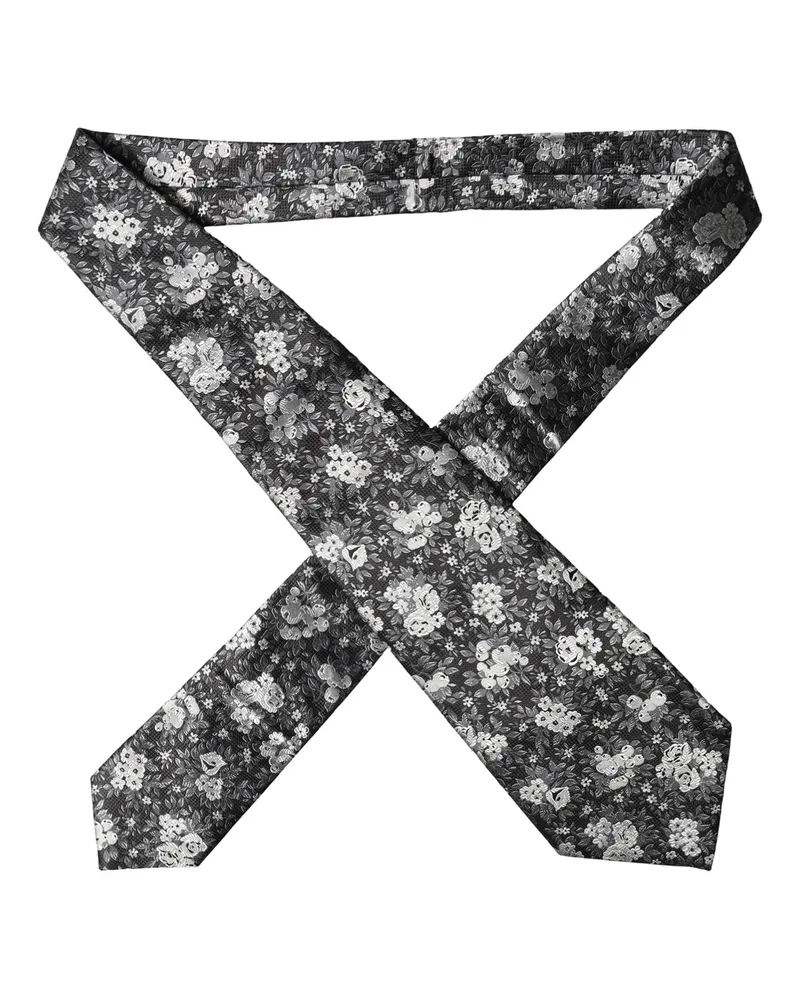 Dolce & Gabbana Black White Floral Silk Adjustable Women Necktie Tie And Black