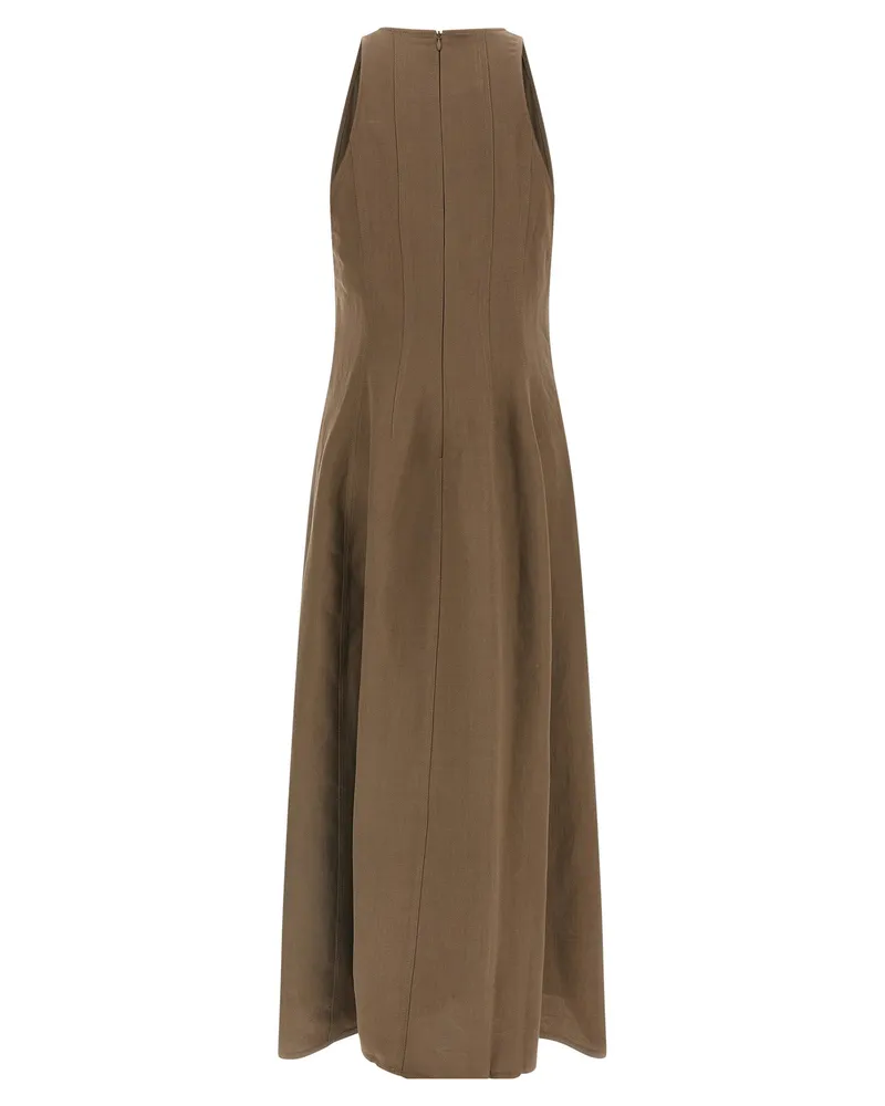 Brunello Cucinelli Viscose-Linen A-Line Dress — Taupe Taupe