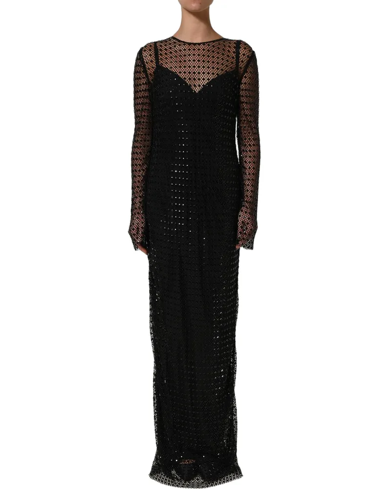 Dolce & Gabbana Women's Black Rhinestones Embellished Gown Dress Polyester Black