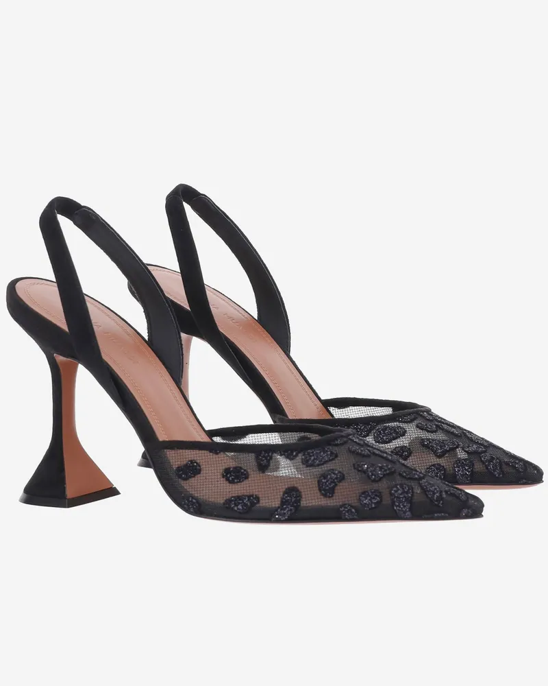 Amina Muaddi Women's Slingback Pumps Holli Lace Black Suede And Mesh Black