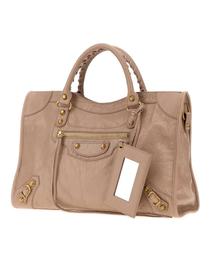 Balenciaga Women's Antiqued Pink Leather Medium Le City Handbag Blush Borse A Mano Bag Beige