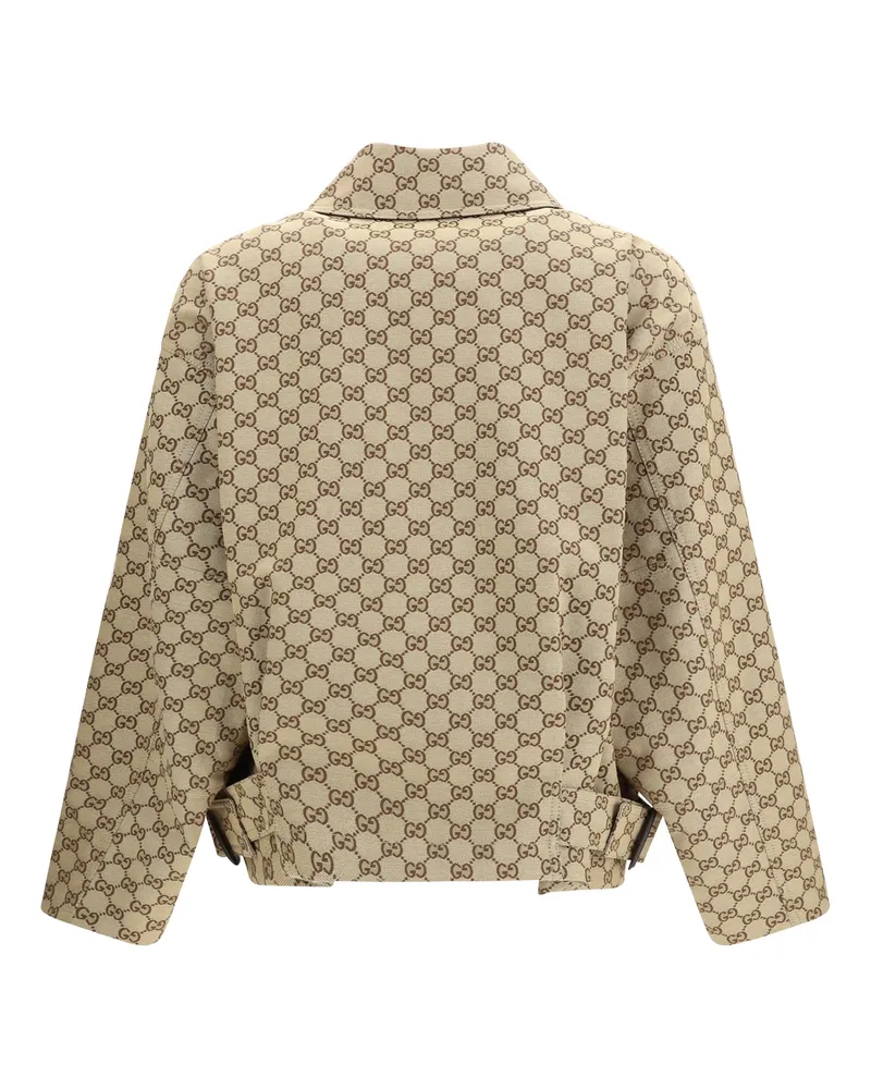 Gucci Women's Gg Canvas Bomber Jacket Camel-Ebony Cotton Camel/ebony Beige