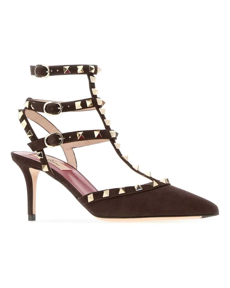 Valentino Garavani Women's Dark Brown Suede Rockstud Pumps Ebonybrown Scarpe Con Tacco High Heel Shoes Black