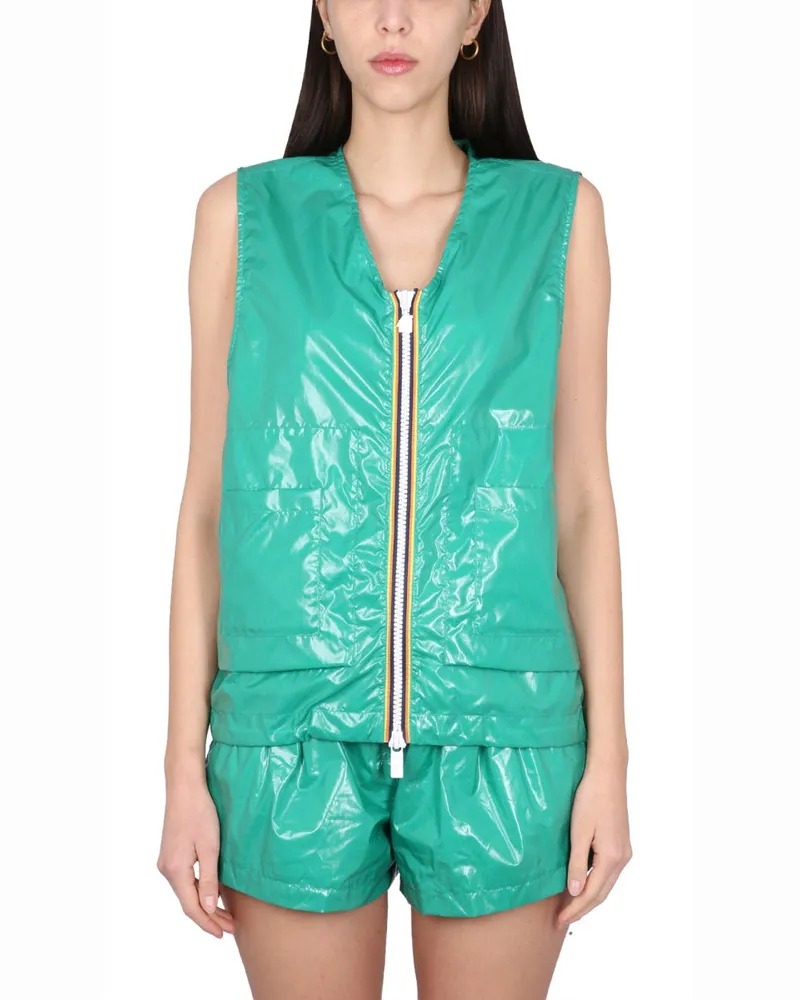 K-Way V-Neck Zipper Closure Waistcoat — Green 