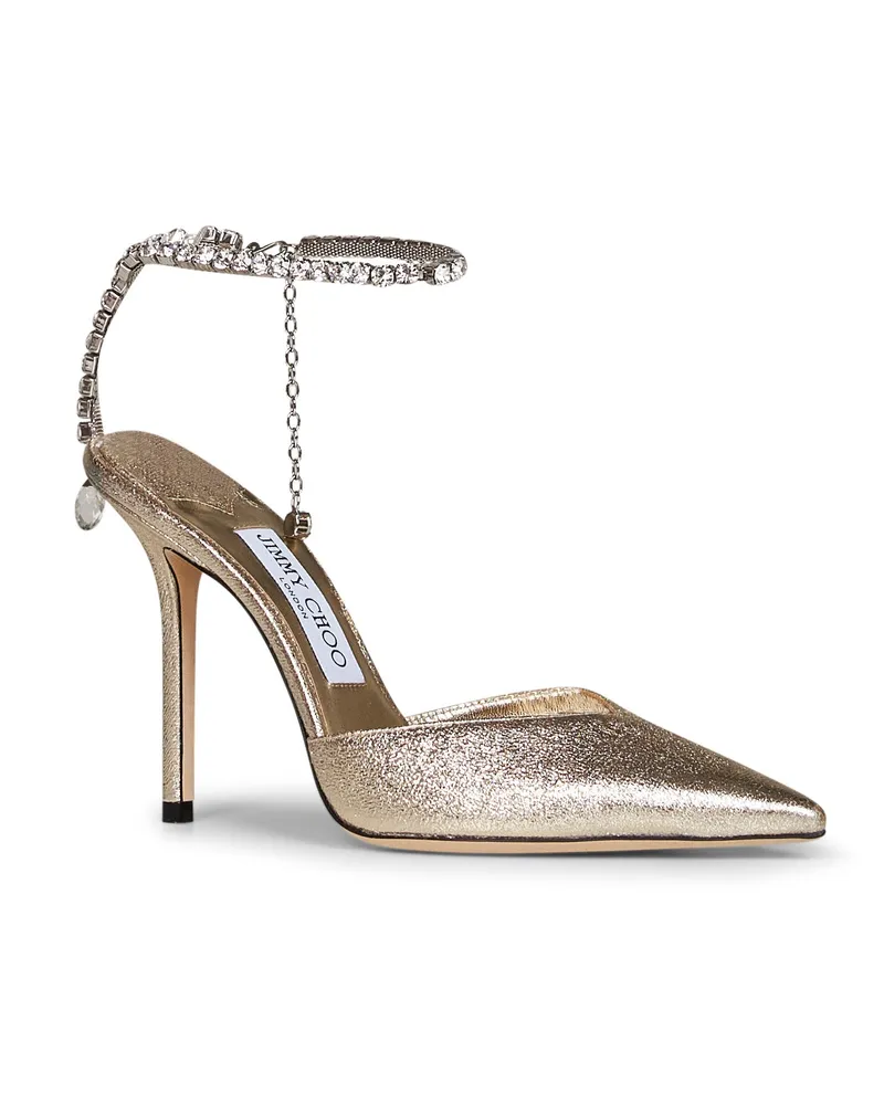 Jimmy Choo Women's Pumps Saeda 100 Brilliance Fabric Gold Cotton High Heel Shoes Gold