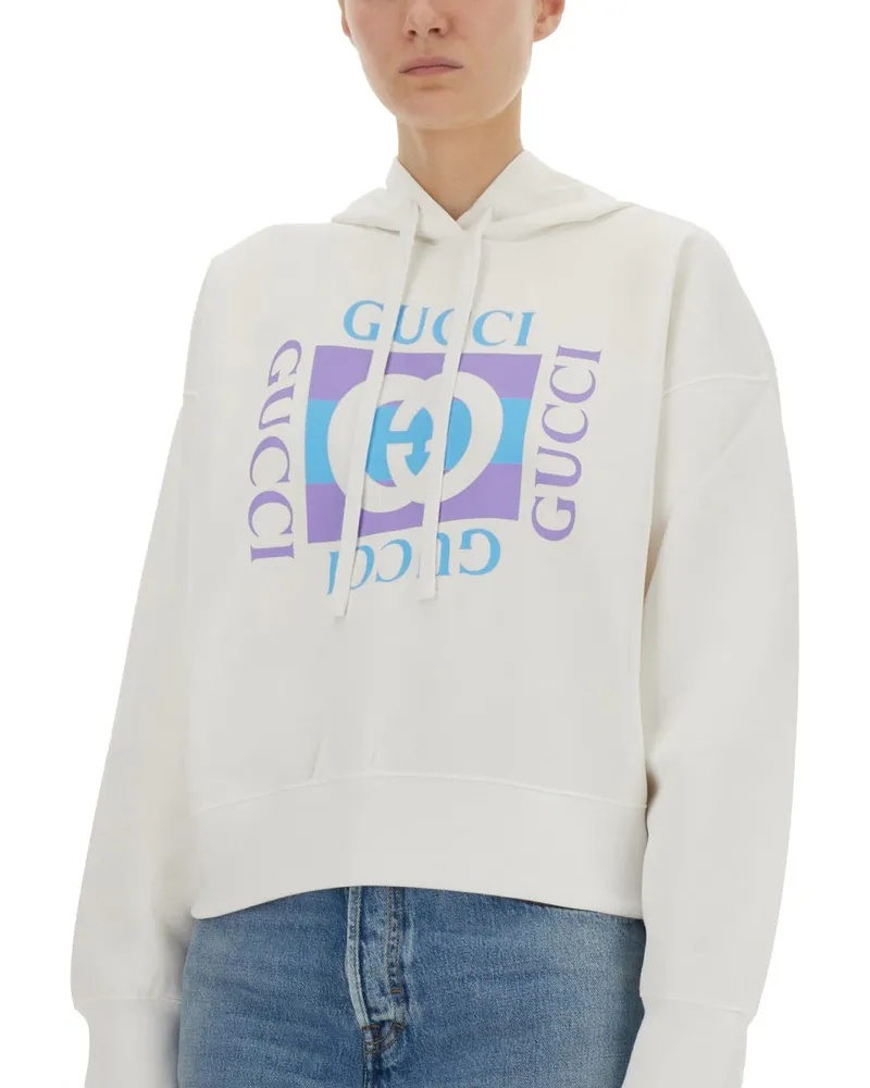 Gucci Printed Cotton Hoodie — White White