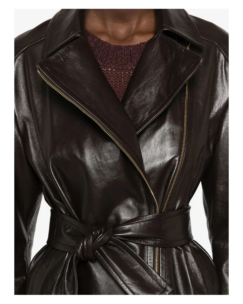 Max Mara Belted Lambskin Jacket — Brown Brown