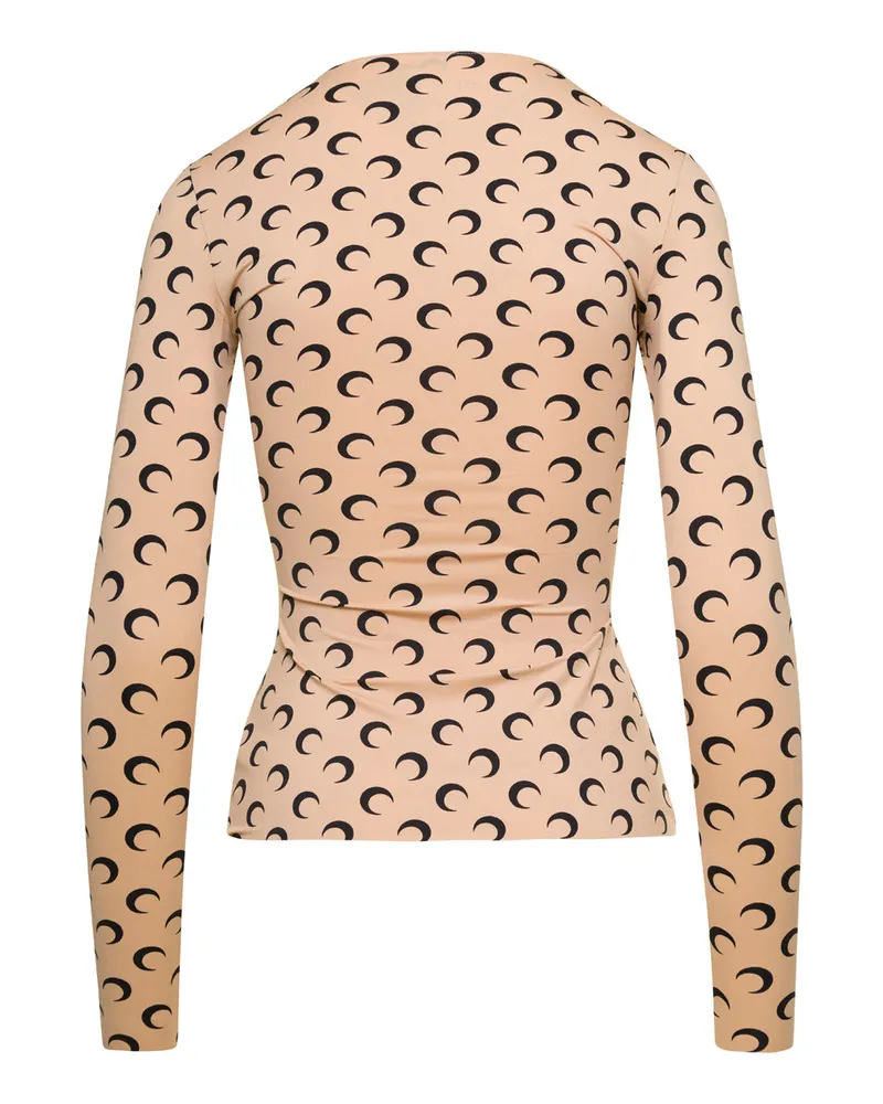Marine Serre Women's T-Shirt Crescent Moon Beige Polyamide Top Beige