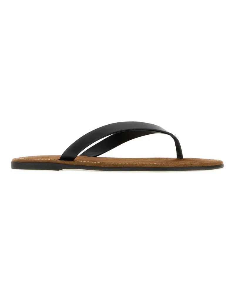 The Row Women's Black Leather Beach Thong Slippers Flat Shoes Black
