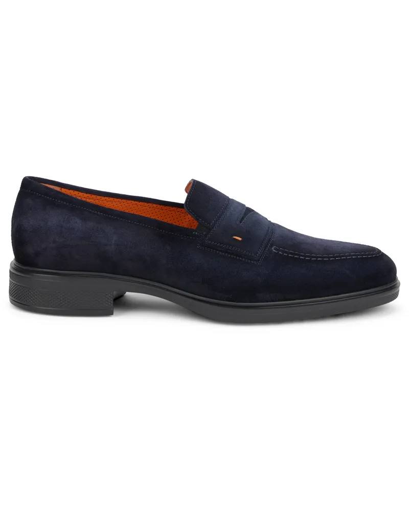 Santoni Men's Suede Loafers Blue Calfskin Blue