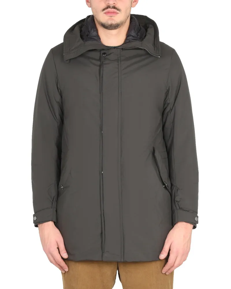MOORER Hooded High-Neck Polyester Raincoat — Gray Gray