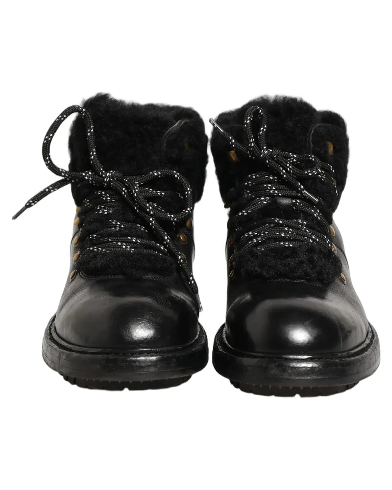 Dolce & Gabbana Men's Black Trekking Fur Lace Leather Boots Shoes Horse Black