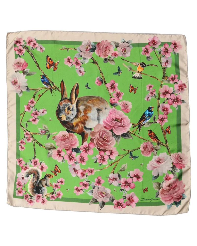 Dolce & Gabbana Floral Print Silk Scarf — Green Green