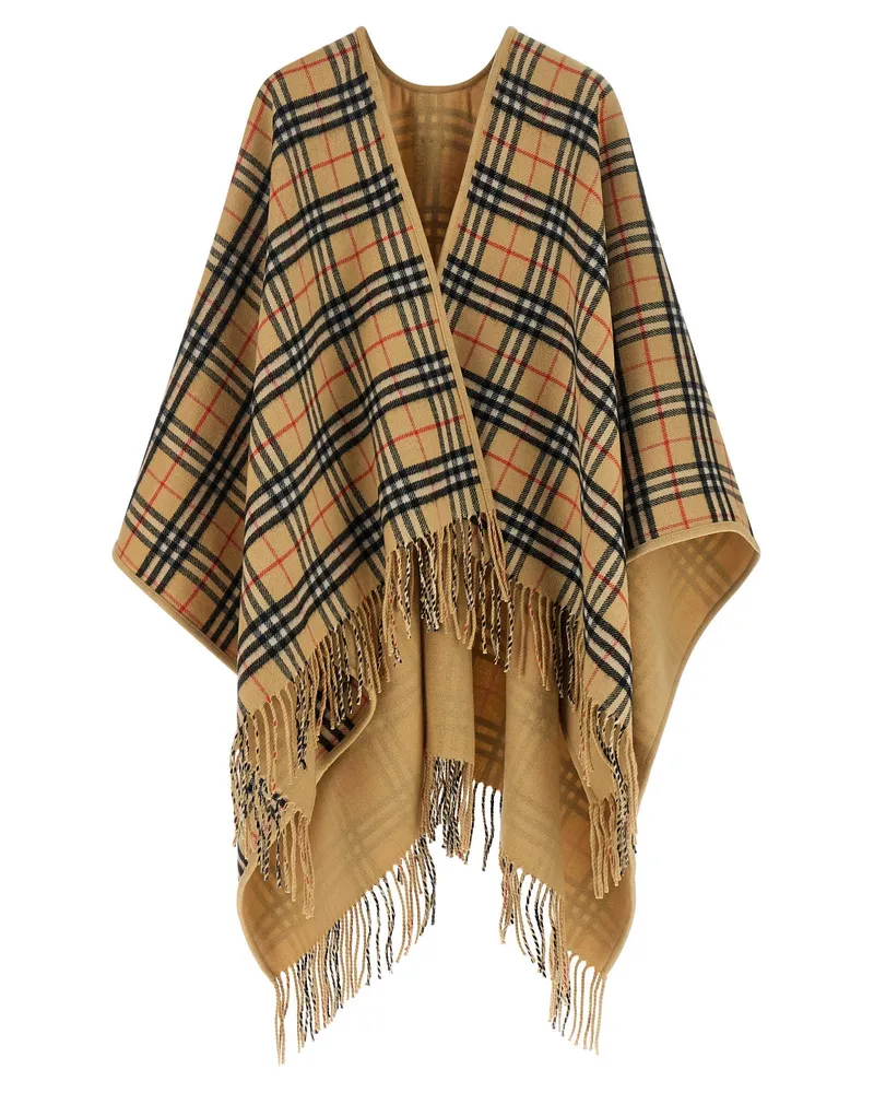 Burberry Burberry Check Reversible Wool Cape — Camel Camel